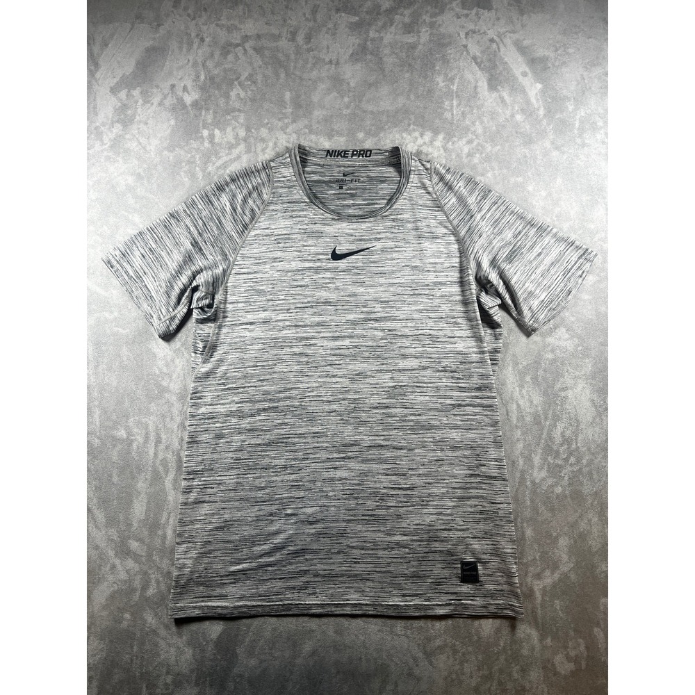 Nike Pro Dri-FIT Mens Training Shirt Grey Space Dye Heather Short Sleeve Large